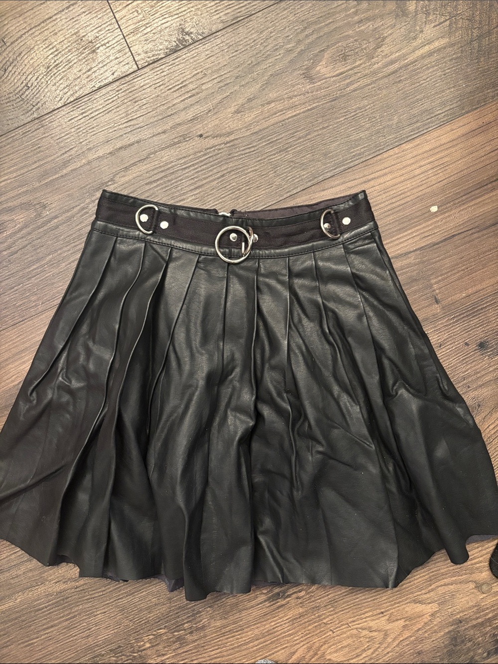 Current Mood Black Leather Belted Mini Skirt